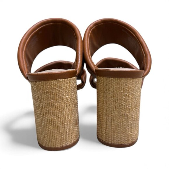 Steve Madden Leather Block Heel Slides Tan Woven Mule Sandals Size 9M - Picture 3 of 5